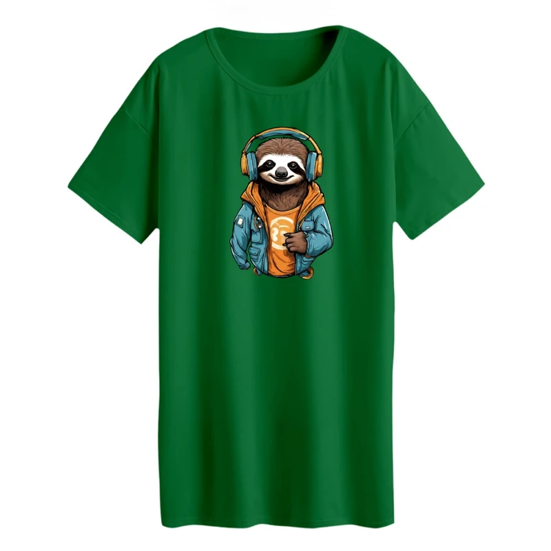 تی شرت لانگ زنانه مدل تنبل و موزیک