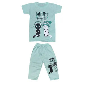 ست تی شرت و شلوارک دخترانه مدل دو گربه کد 30