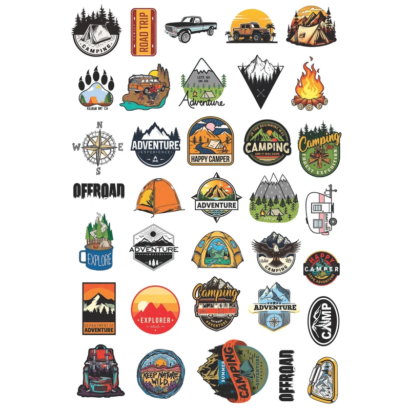 استیکر لپ تاپ کافه پرینت طرح کمپینگ کد F001 بسته 35 عددی
