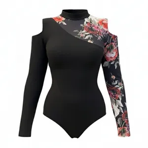 بادی آستین بلند زنانه مدل گلدار شانه باز