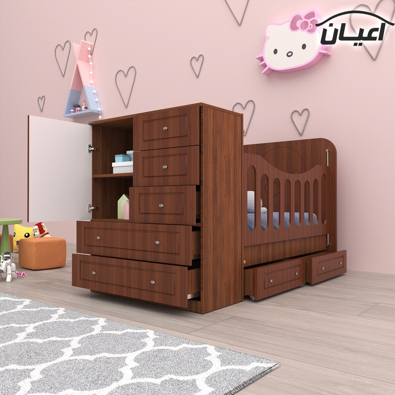سرویس تختخواب و کمد کودک اعیان طرح تدی مدل FH482 مجموعه دو عددی