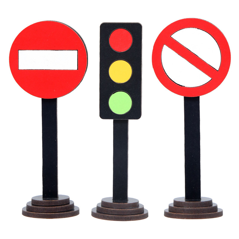 ماکت دکوری طرح تابلو علائم راهنمایی رانندگی چوبی مدل K230 بسته 3 عددی