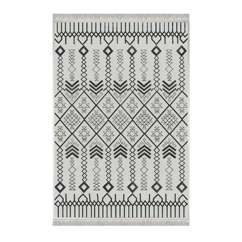 فرش ماشینی 1000 شانه هانوکس زمینه طوسی حاشیه چند رنگ مدل مراکشی کد MHX.014.1