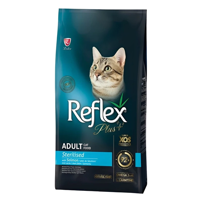 غذا خشک گربه بالغ رفلکس پلاس مدل عقیم شده طعم ماهی سالمون وزن 500 گرم