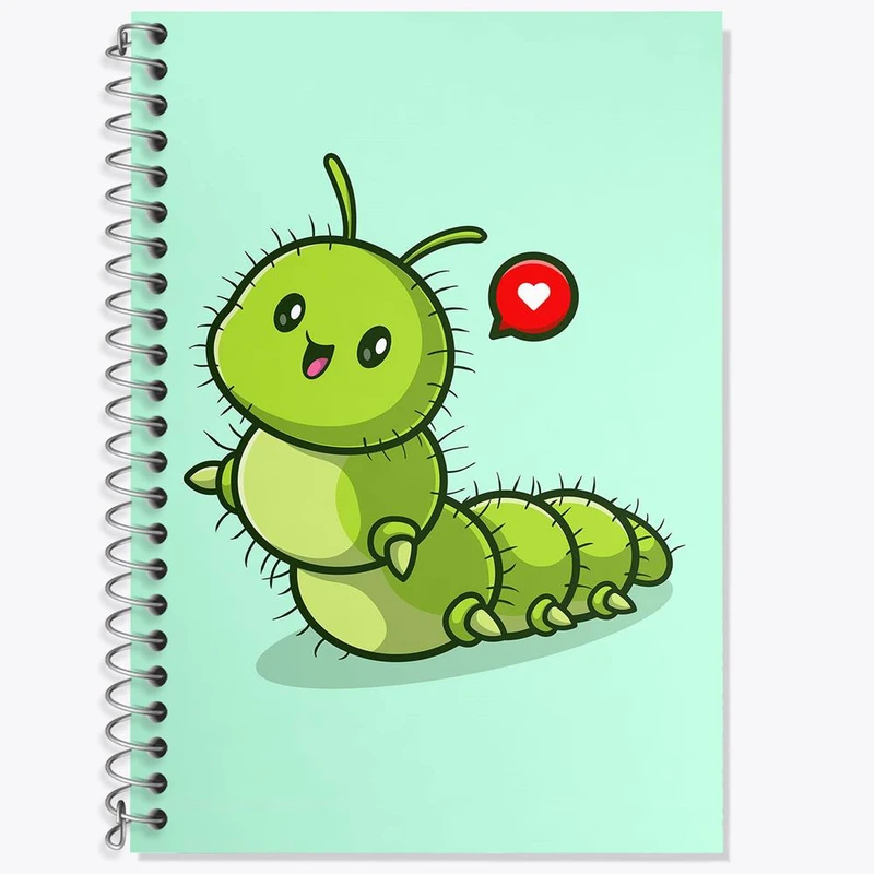 دفتر زبان 50 برگ خندالو مدل دو خط طرح حیوانات بامزه کرم ابریشم کد 29696