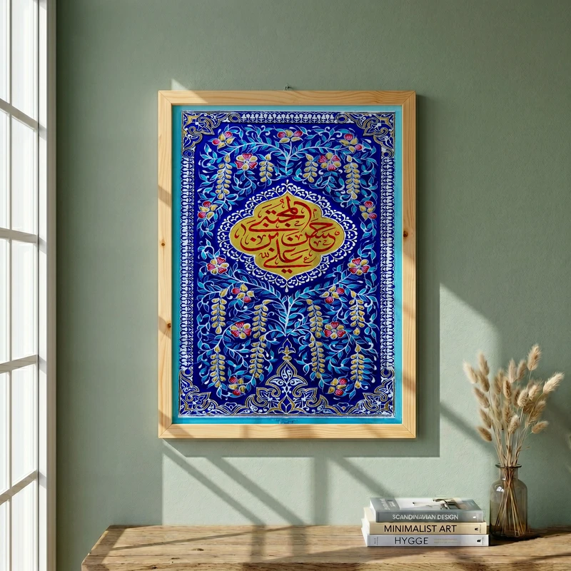 تابلو طرح ولادت امام حسن مجتبی (ع) مدل G14979 فریم کرم روشن