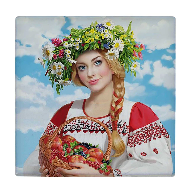 زیر لیوانی  طرح نقاشی دختر و سبد میوه کد    5881296_4454