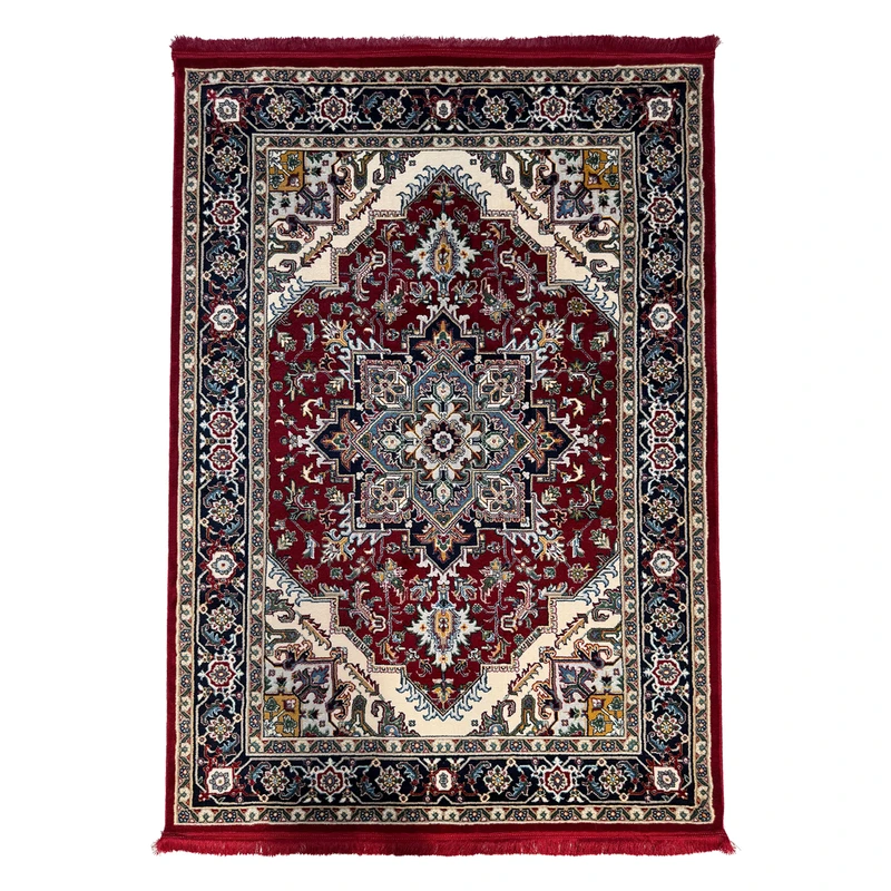 فرش ماشینی 500 شانه زمینه قرمز حاشیه مشکی مدل R32