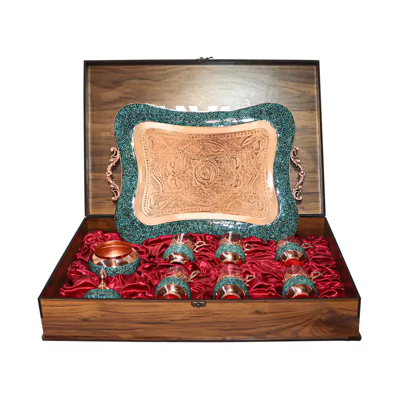 سرویس 14 پارچه چای خوری فیروزه کوبی مدل شاهپسند کد HQ6040