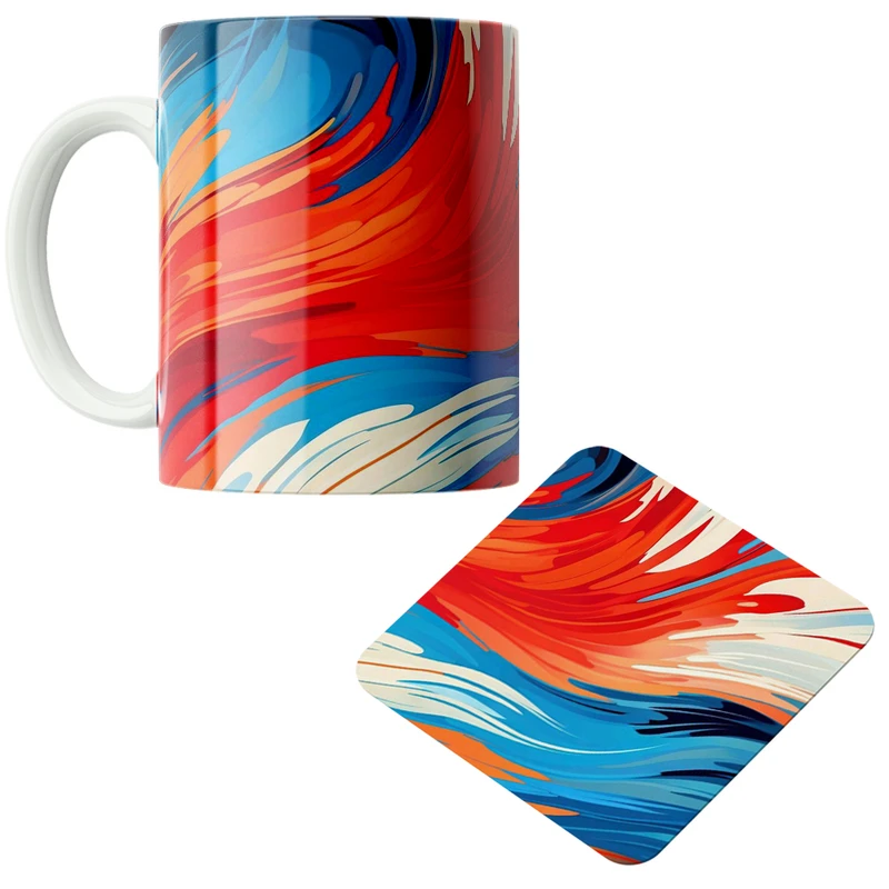 ماگ مدل رنگارنگ کد DKC612 به همراه زیر لیوانی 