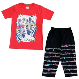 ست تی شرت و شلوارک دخترانه مدل گورخر رنگ سرخابی