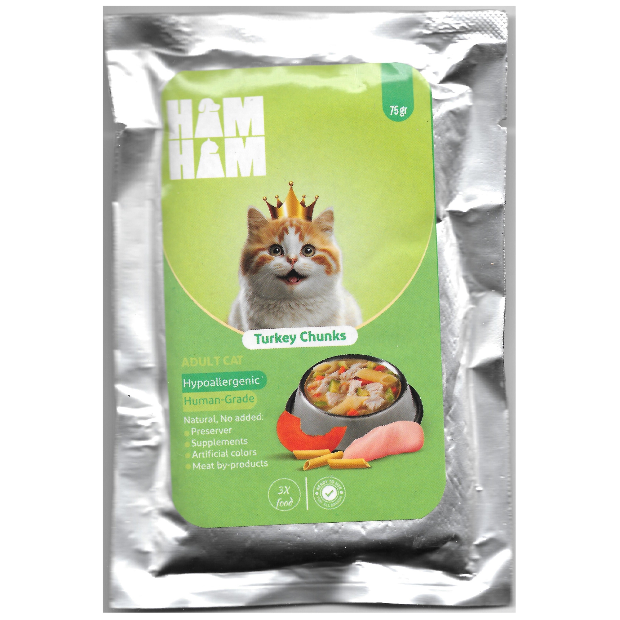 غذای گربه هام هام مدل بوقلمون تکه ای وزن 75 گرم