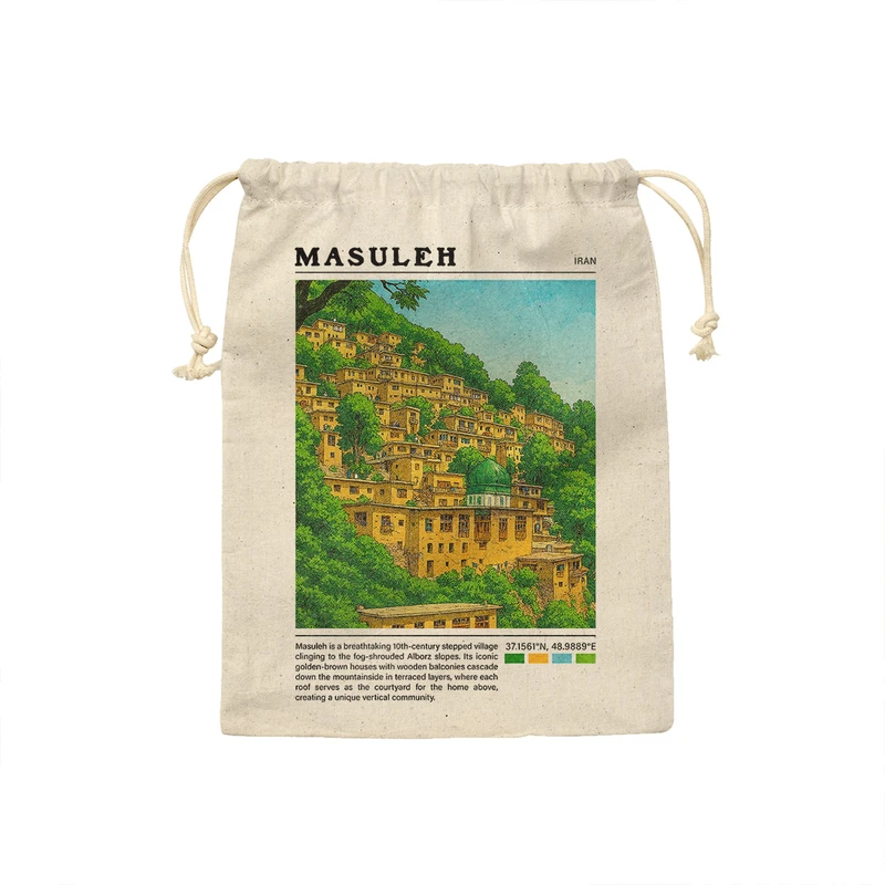 کیسه نان و سبزی ترمه طراحان ایده مدل روستای ماسوله کد map0839 - S سایز 19x19 سانتی متر