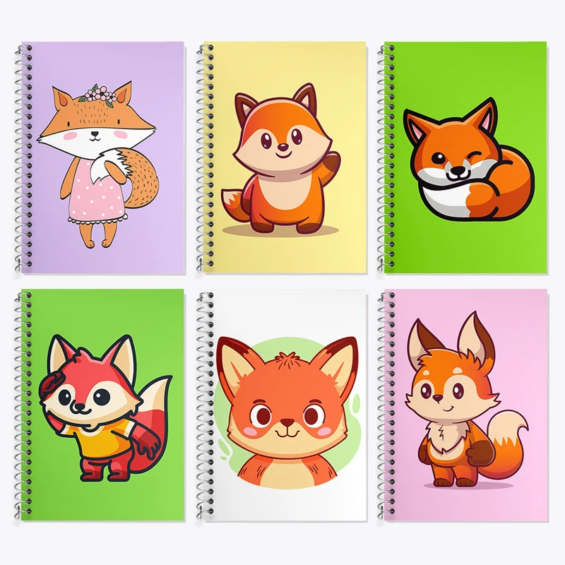 دفتر زبان 50 برگ خندالو مدل دو خط طرح روباه بامزه کد 439 مجموعه 6 عددی