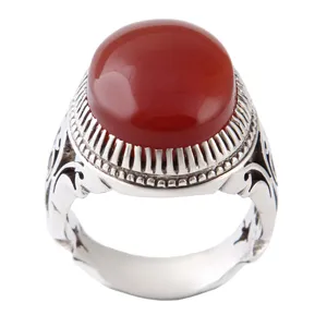 انگشتر نقره مردانه بازرگانی میلادی مدل عقیق یمنی رکاب دست ساز کد AM_2689