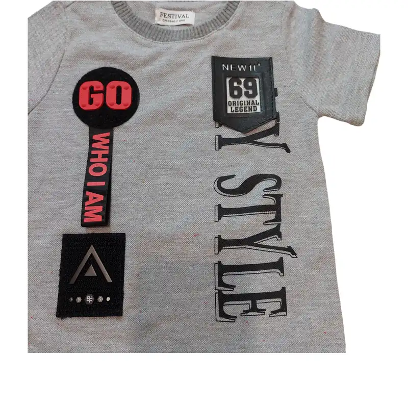 تی شرت آستین کوتاه نوزادی مدل ASH721 GO رنگ طوسی