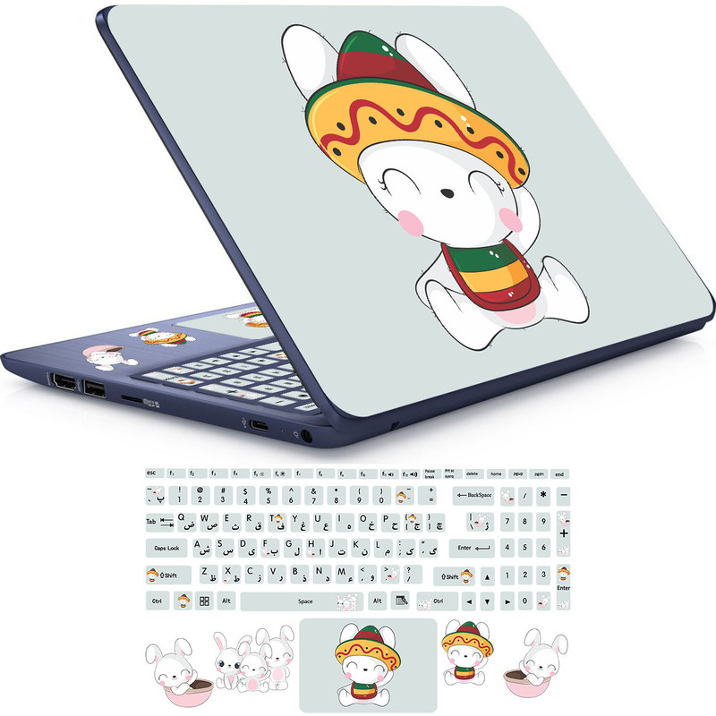 استیکر لپ تاپ راتیانا مدل bunny 02 مناسب برای لپ تاپ 15 تا 17 اینچ به همراه برچسب حروف فارسی کیبورد