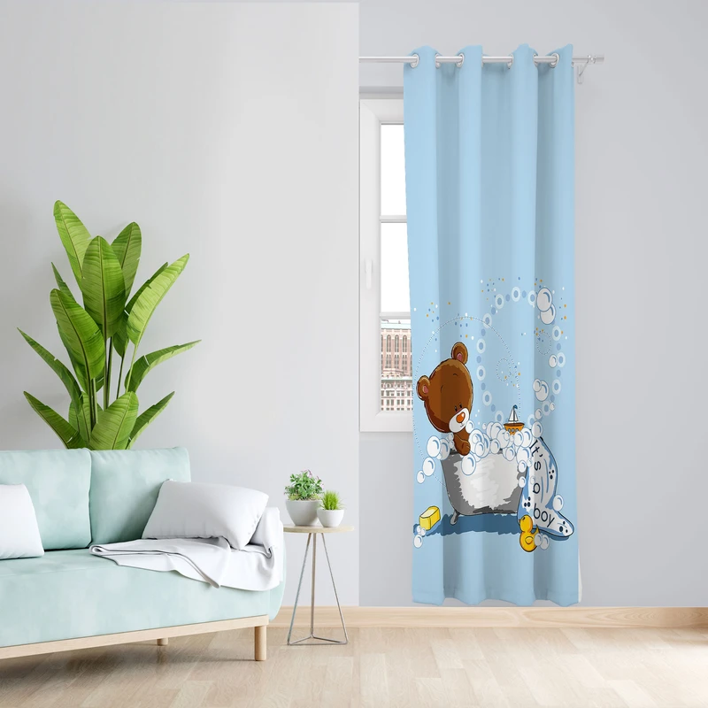 پرده مدل عروسک خرس تو وان مخمل پانچی کد 1025 سایز 140x280 سانتی متر