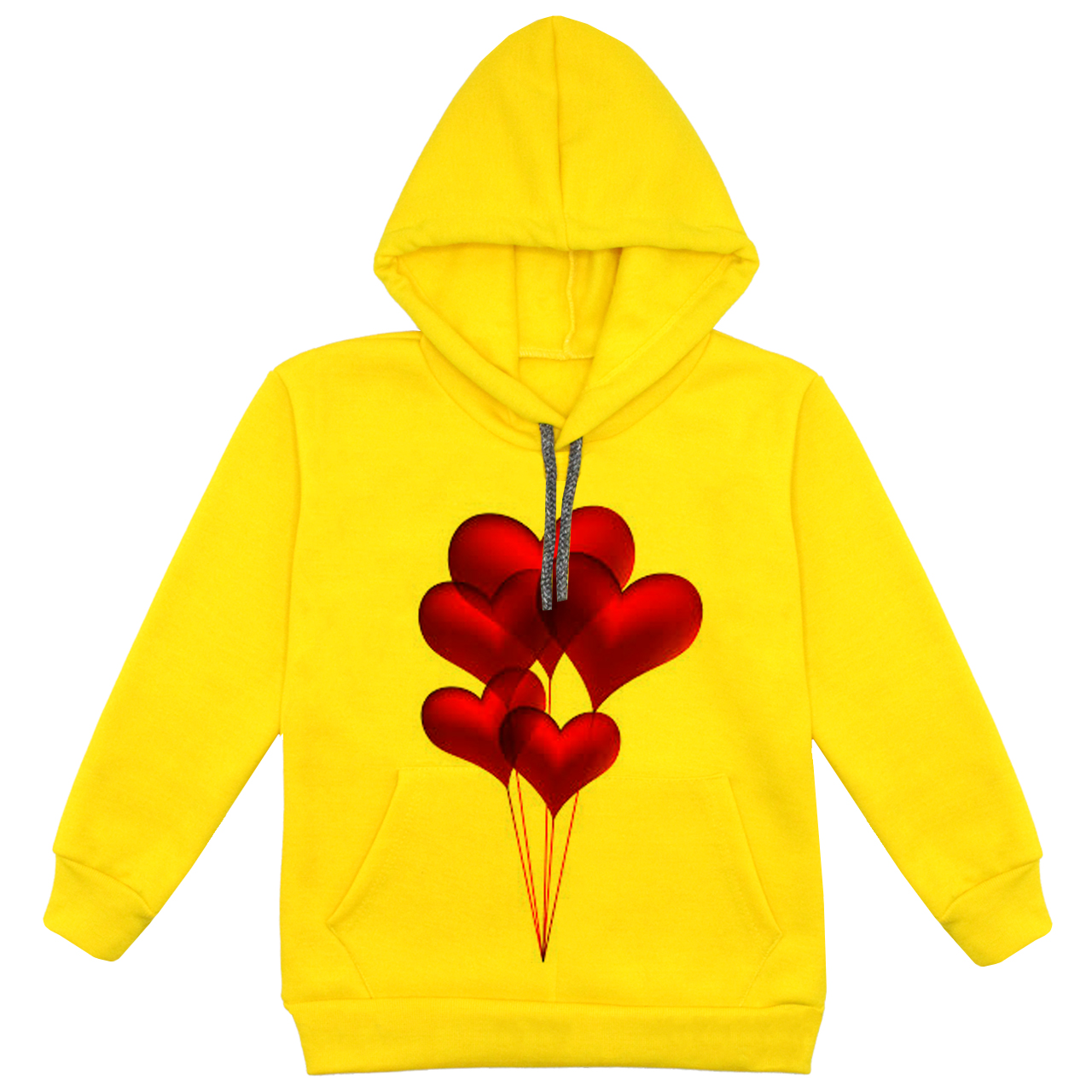 هودی دخترانه مدل بادکنک قلب F155 رنگ زرد