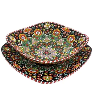 ست کاسه و بشقاب میناکاری دست نگار کد 30-30 مجموعه 2 عددی