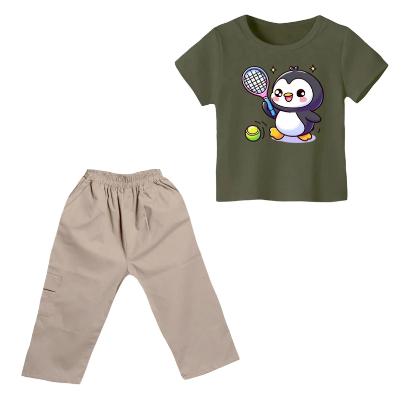 ست تی شرت و شلوارک پسرانه مدل پنگوئن کد 6