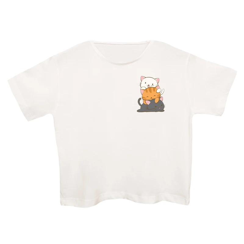 کراپ‌تی شرت آستین کوتاه زنانه مدل گربه ها رنگ سفید