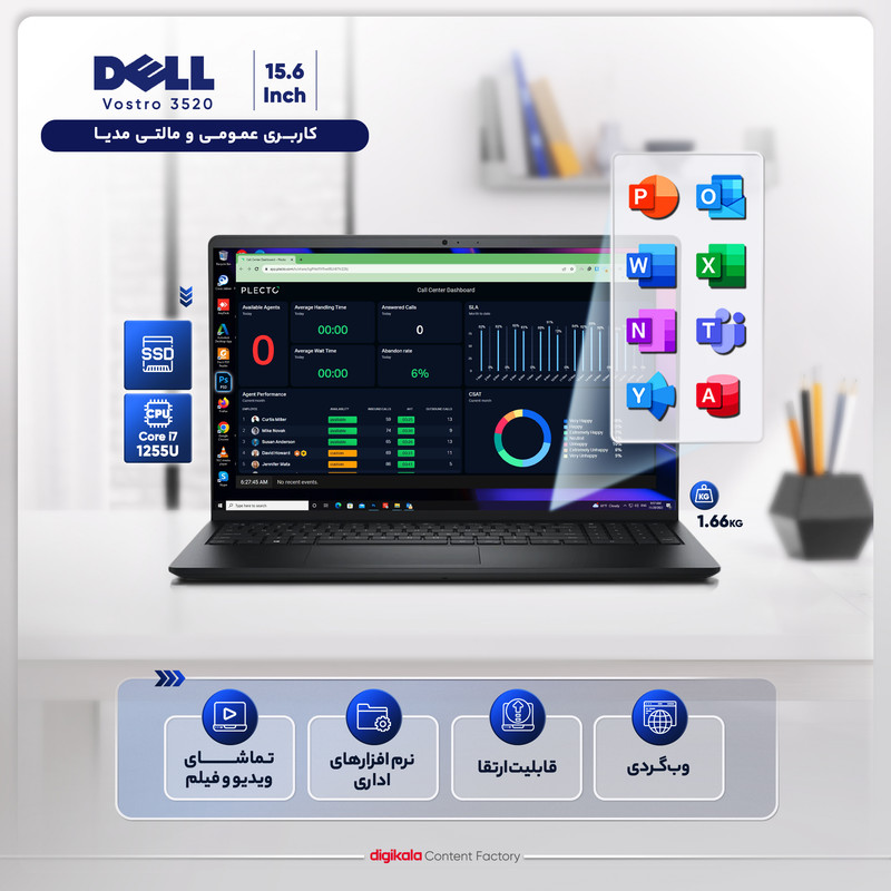 لپ تاپ 15.6 اینچی دل مدل Vostro 3520-i7 1255U-64GB DDR4-512GB SSD-IPS 120Hz - کاستوم شده