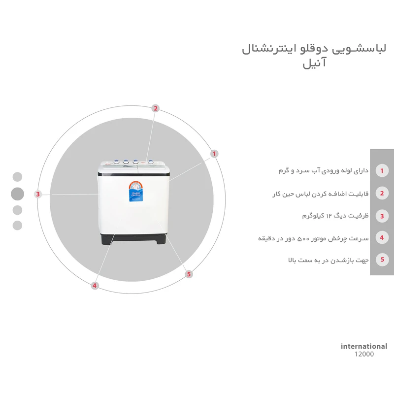 لباسشویی دوقلو اینترنشنال آنیل مدل 12000 ظرفیت 12 کیلوگرم عکس شماره 7