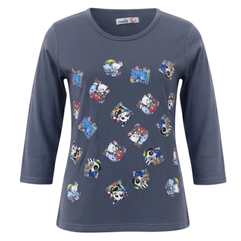 تی‌شرت آستین سه ربع دخترانه مدل شکلک