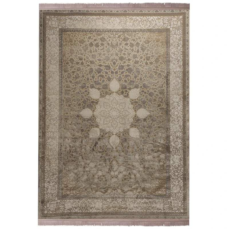 فرش ماشینی 1200شانه زمرد مشهد زمینه و حاشیه صدفی طرح پتینه