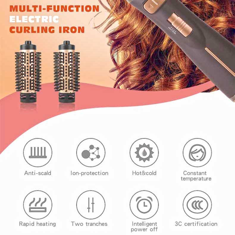 سشوار برس‌دار چرخشی حرفه‌ای انزو مدل EN-743، موتور DC با توان مصرفی 1500 وات، دارای قابلیت تعویض سری، باد سرد، با حالت صاف‌کننده و حجم‌دهنده، وزن 700 گرم، تنظیم حرارت 2 حالته و کنترل سرعت 2 حالته، به همراه 2 سری برس‌دار