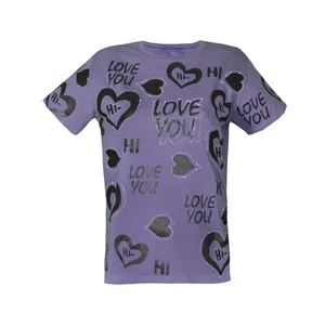 تی شرت آستین کوتاه زنانه مدل لاو نگین دار 19