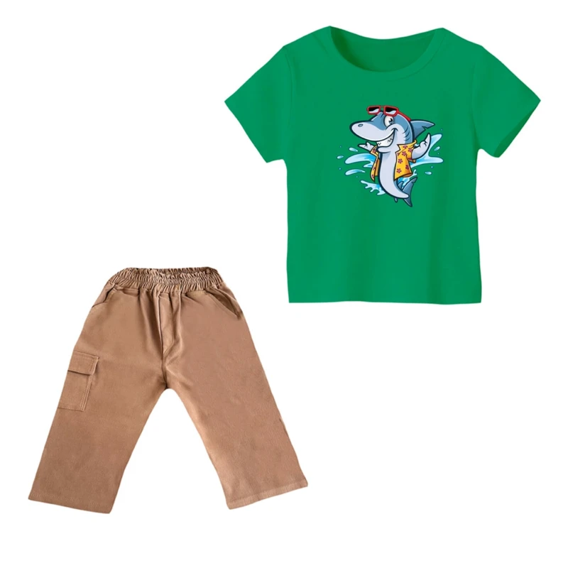 ست تی شرت و شلوارک پسرانه مدل کوسه کد 5