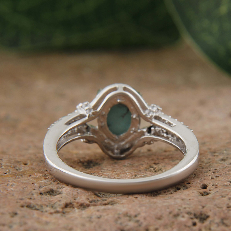 انگشتر نقره زنانه بازرگانی میلادی مدل سنگ فیروزه طبیعی نگین برلیان بدون ریزش آبکاری رادیوم کد AWR_1598