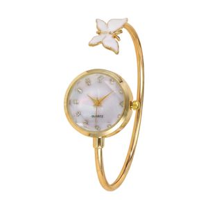 ساعت مچی عقربه‌ای کوارتز زنانه مدل لوکس بنگل بند النگویی طرح پروانه کد B001