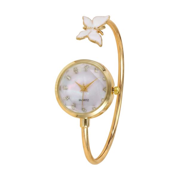 ساعت مچی عقربه‌ای کوارتز زنانه مدل لوکس بنگل بند النگویی طرح پروانه کد B001