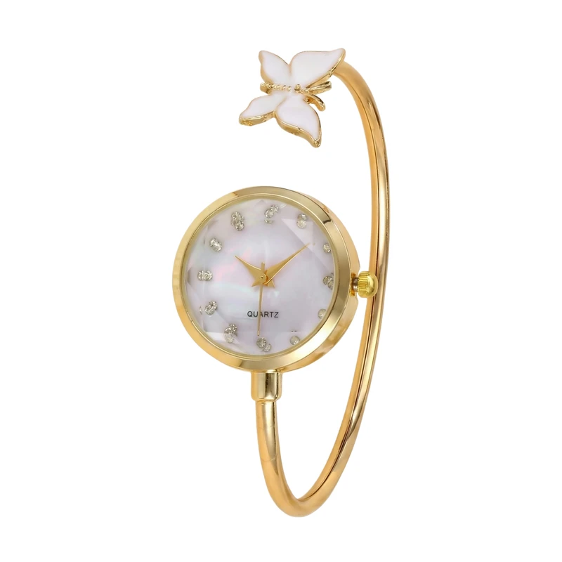 ساعت مچی عقربه‌ای کوارتز زنانه مدل لوکس بنگل بند النگویی طرح پروانه کد B001