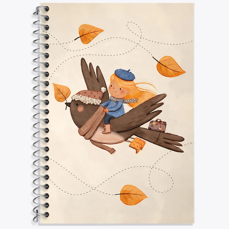 دفتر لغت 50 برگ خندالو طرح دختر و پرنده ی ماجراجو کد F7309