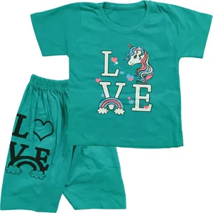 ست تی شرت و شلوارک دخترانه طرح تک شاخ مدل A12 کد 0236