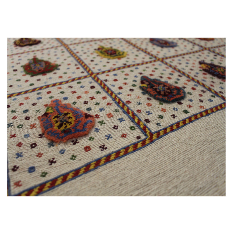 گلیم فرش دستباف یک و نیم متری طرح خشتی مدل شیرکی‌پیچ کد 106