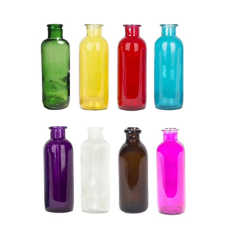 گلدان دکوری مدل شیشه رنگی کد 01 مجموعه 8 عددی