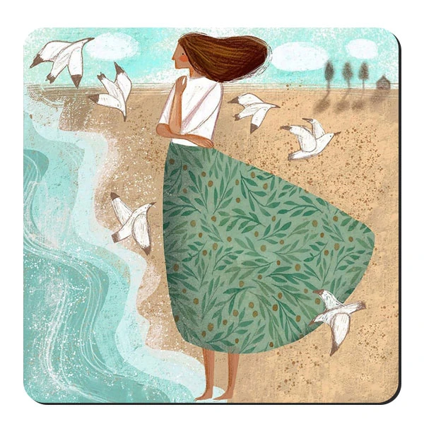 زیر لیوانی طرح بانو در ساحل دریا کد nzl197