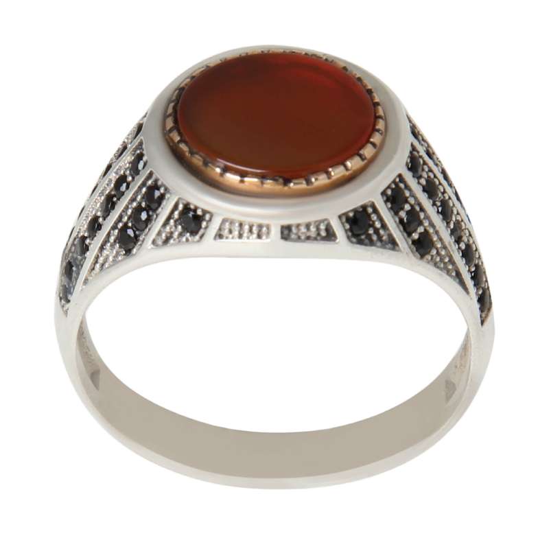 انگشتر نقره مردانه بازرگانی میلادی مدل سنگ عقیق یمن کد AM_2285