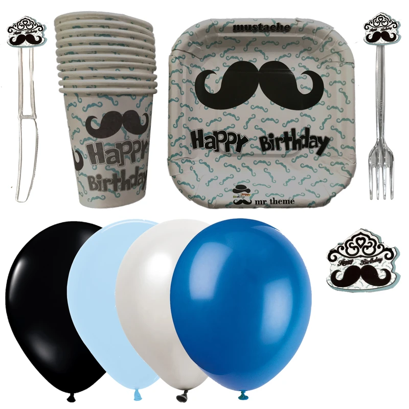 مجموعه 70 عددی تم تولد مستر تم طرح سبیل سوپر پلاس 