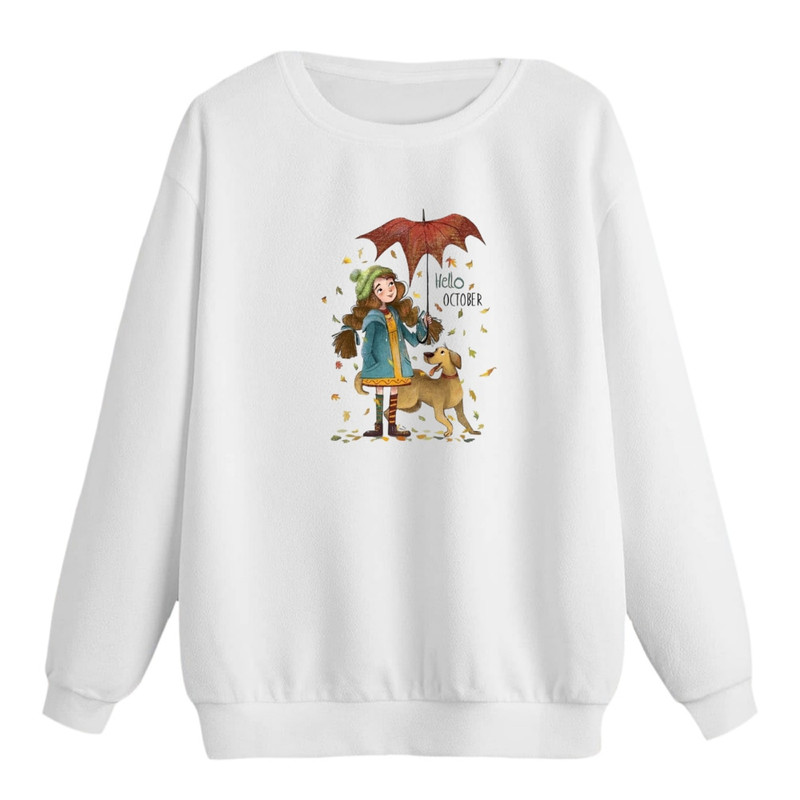 سویشرت زنانه مدل دخترک و چتر رنگ سفید