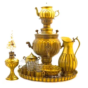 سرویس سماور ذغالی 13 پارچه برنجی مدل توپی کد 2888