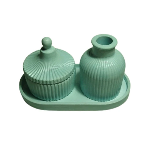 ست گلدان و قندان سنگی مدل کبریتی به همراه سینی