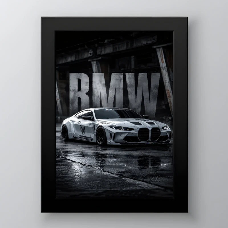تابلو طرح ماشین BMW مدل دکوراتیو ماشینی فریم مشکی