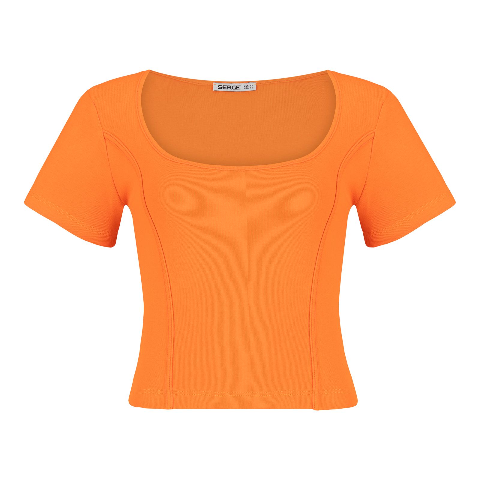 تی شرت آستین کوتاه زنانه سرژه مدل 203381 یقه خشتی رنگ نارنجی