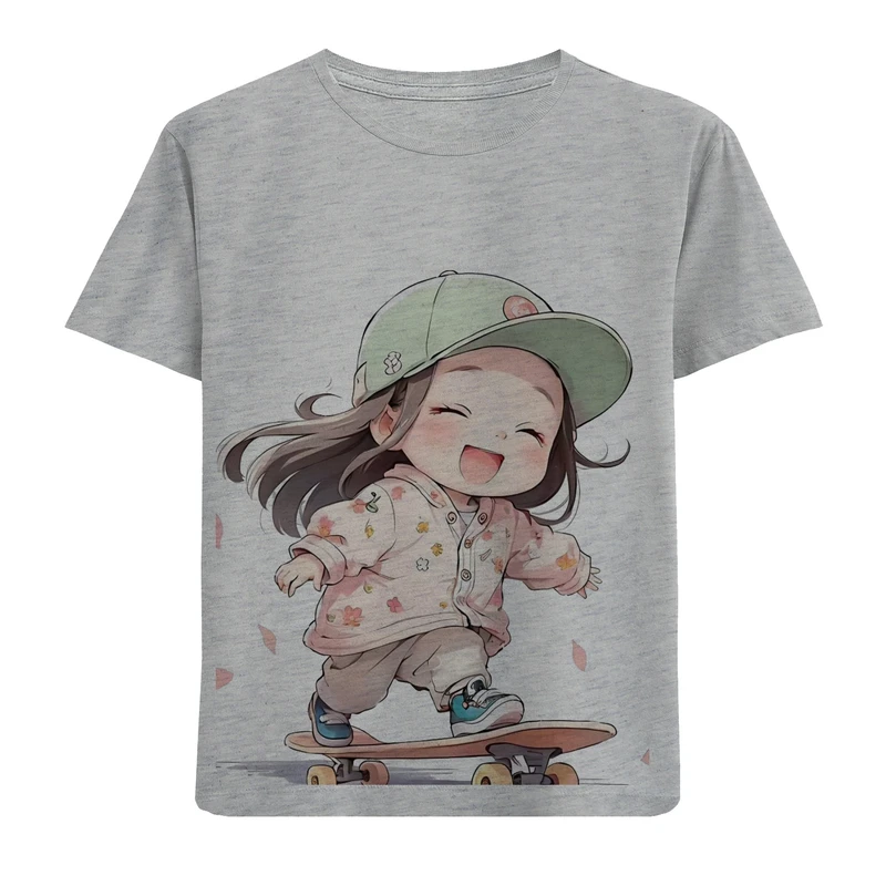 تی شرت آستین کوتاه دخترانه مدل دختر و کلاه F830